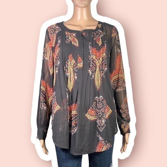 Daniel Rainn Sheer Layered Boho Printed Top Size Small - "Mattie" - Picture 1 of 10